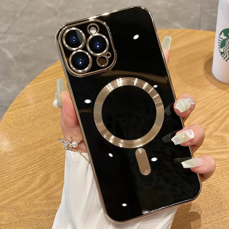 JASTER Luxury Electroplated Magnetic Wireless Charge Case for 15 14 13 12 11 Pro Max Soft Silicone Shockproof Back Cover
