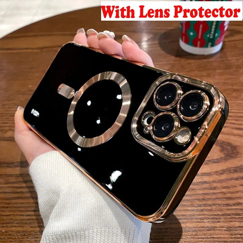 JASTER Luxury Electroplated Magnetic Wireless Charge Case for 15 14 13 12 11 Pro Max Soft Silicone Shockproof Back Cover