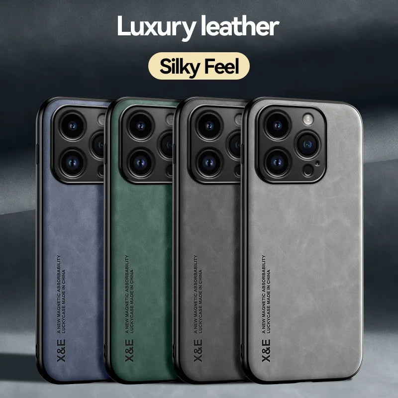 Luxury Magnetic Sheepskin Leather Case for 15 14 13 12 11 Pro Max Mini XR XS 8 7 plus Shockproof Matte Soft Bumper Cover
