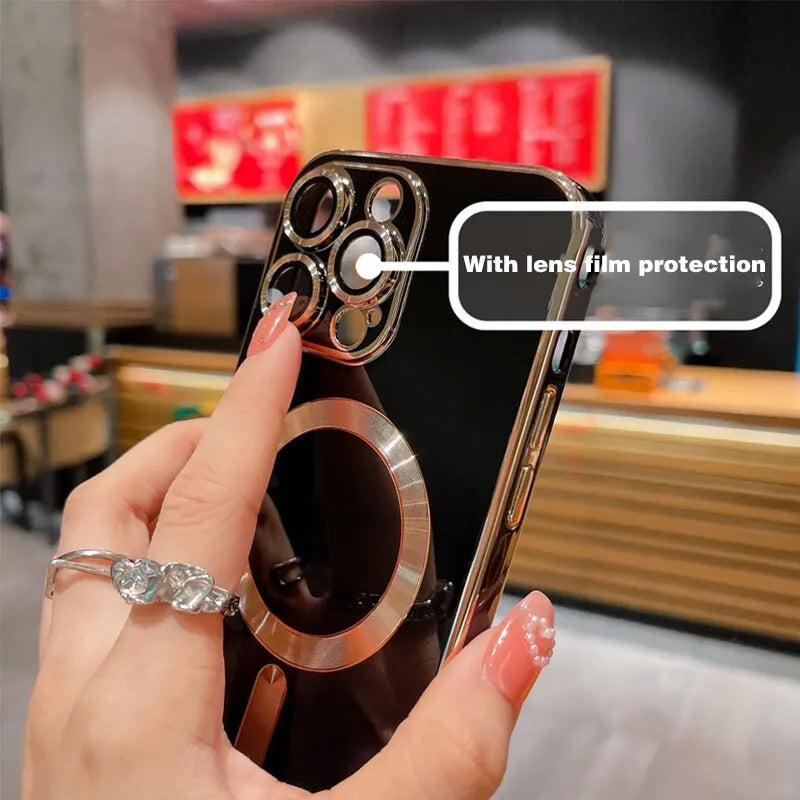 JASTER Luxury Electroplated Magnetic Wireless Charge Case for 15 14 13 12 11 Pro Max Soft Silicone Shockproof Back Cover