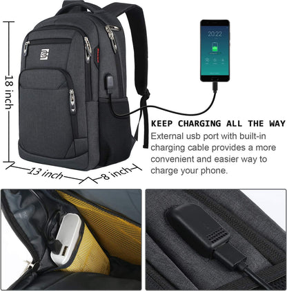 Laptop Backpack,Business Travel anti Theft Slim Durable Laptops Backpack with USB Charging Port,Water Resistant College School Computer Bag for Women &amp; Men Fits 15.6 Inch Laptop and Notebook - Black