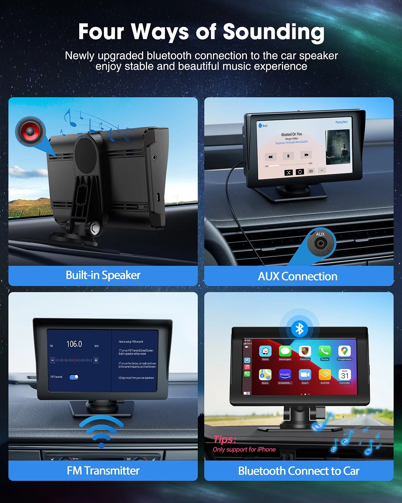 Wireless Apple Carplay &amp; Android Auto for Car Stereo, Portable 7 Inch Apple Car Play Touch Screen Sync GPS Navigation Audio Car Radio Receiver