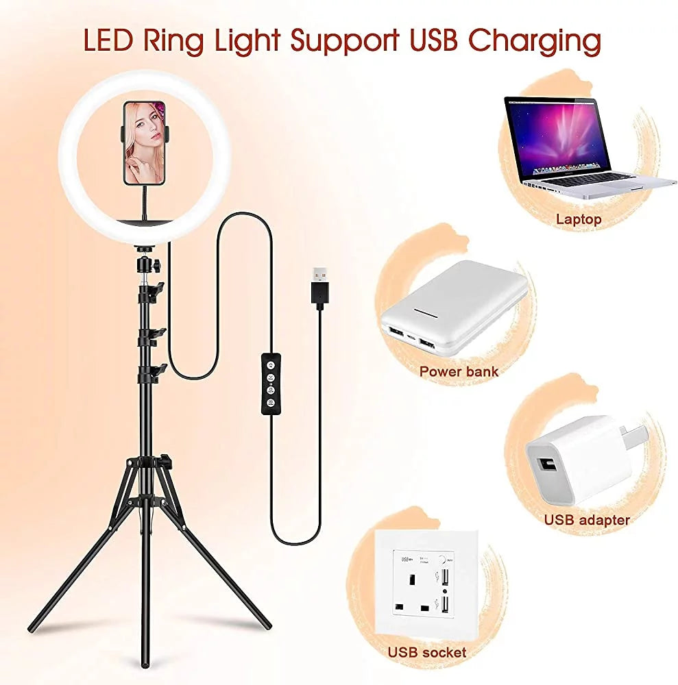 13&quot; LED RGB Selfie Ring Light W/ Mini &amp; Extendable Tripod Stand &amp; Phone Holder 10 Brightness Level 26 Light Modes Dimmable Ringlight for Beauty Makeup Live Streaming Youtube Video Photography Shooting