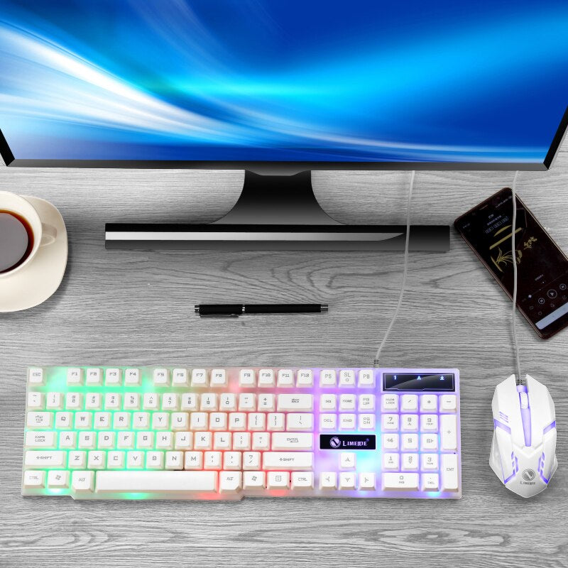 USB Wired Gaming Keyboard Mouse Combos PC Rainbow Colorful LED Backlit Gaming Mouse and Keyboard Set Kit for Home Office Gamer